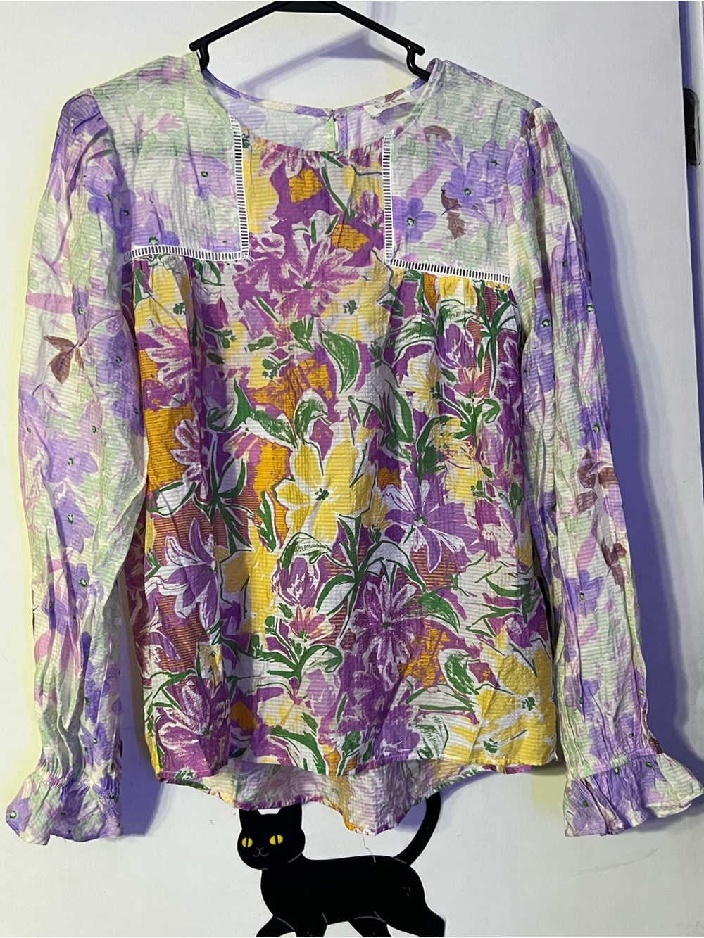 Fate Floral Long-Sleeve Blouse in Lavender, Yellow and Green